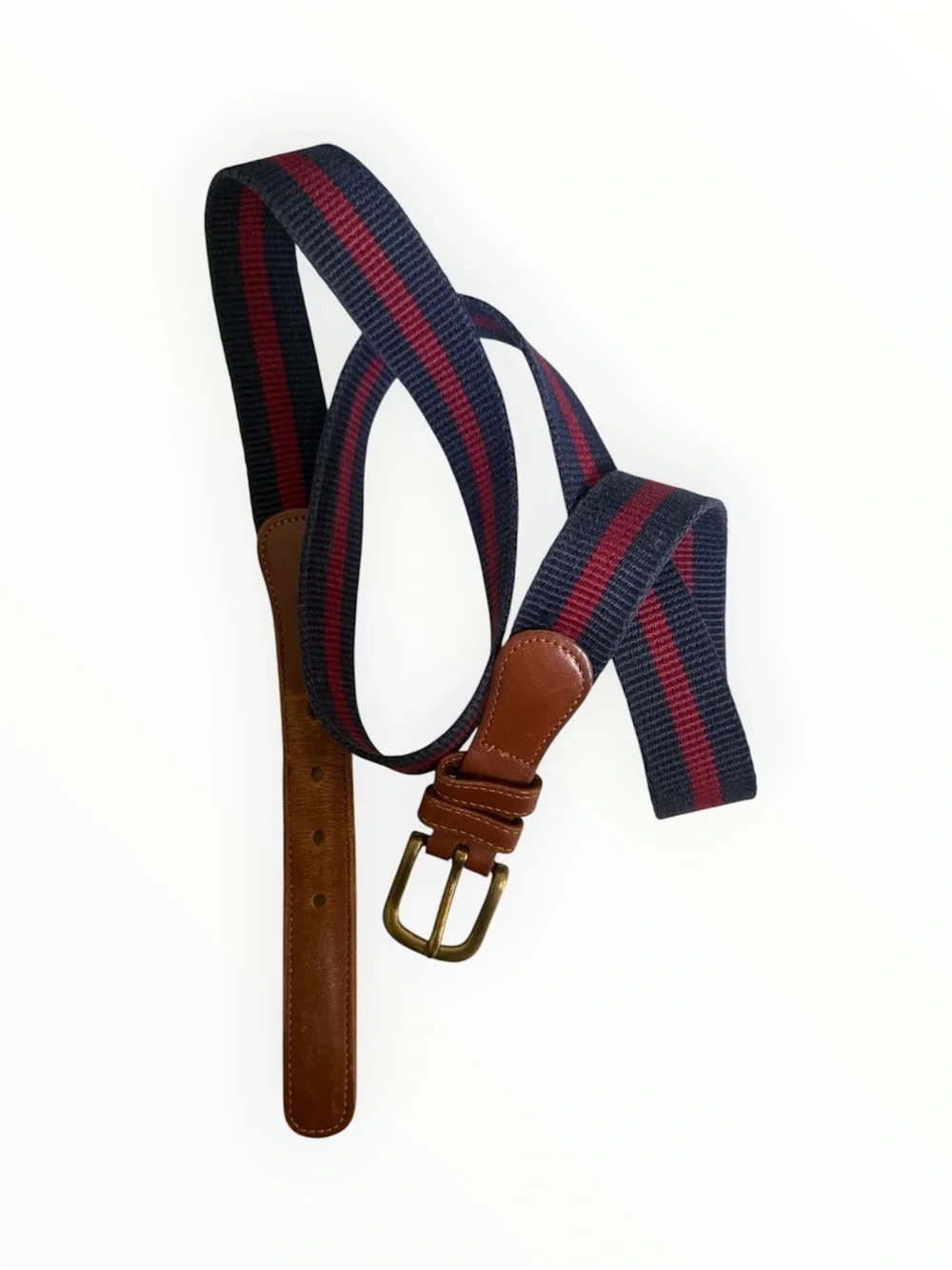 vintage Coach surcingle webbing linen belt navy blue with red burgundy stripe